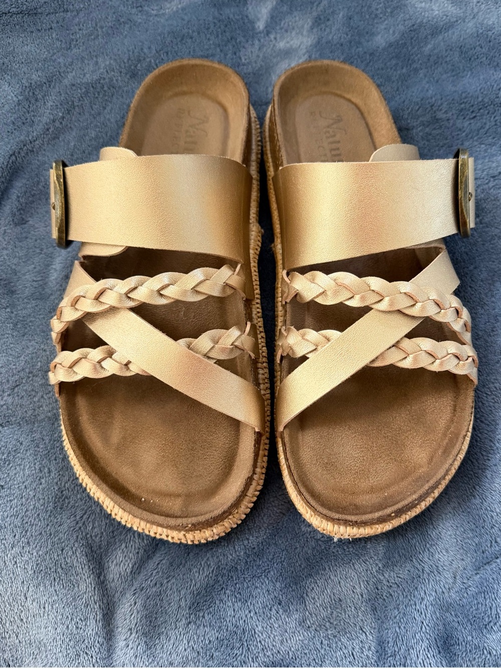 Natural Reflections Metallic Gold Braided Slide Sandals